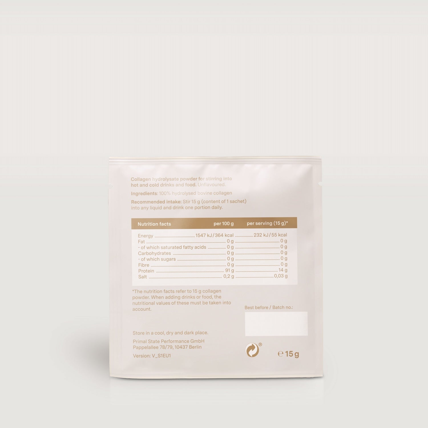 Achterkant van Glow25 productdoos met gedetailleerde ingrediënten- en gebruiksinformatie, in een minimalistisch wit design.