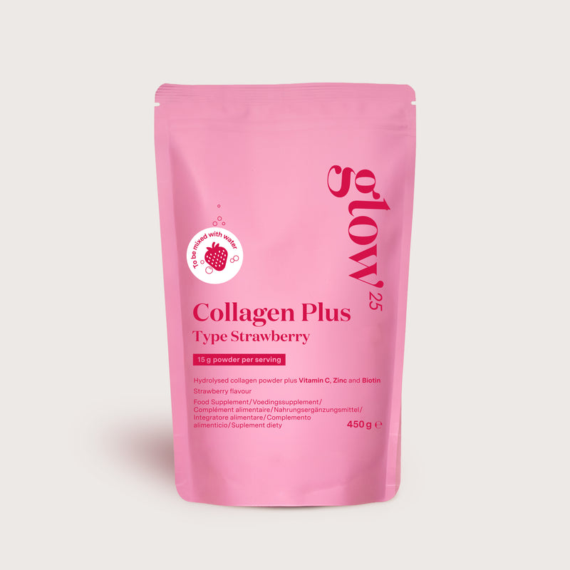 Glow25 Collagen Plus Type Strawberry poeder, productverpakking