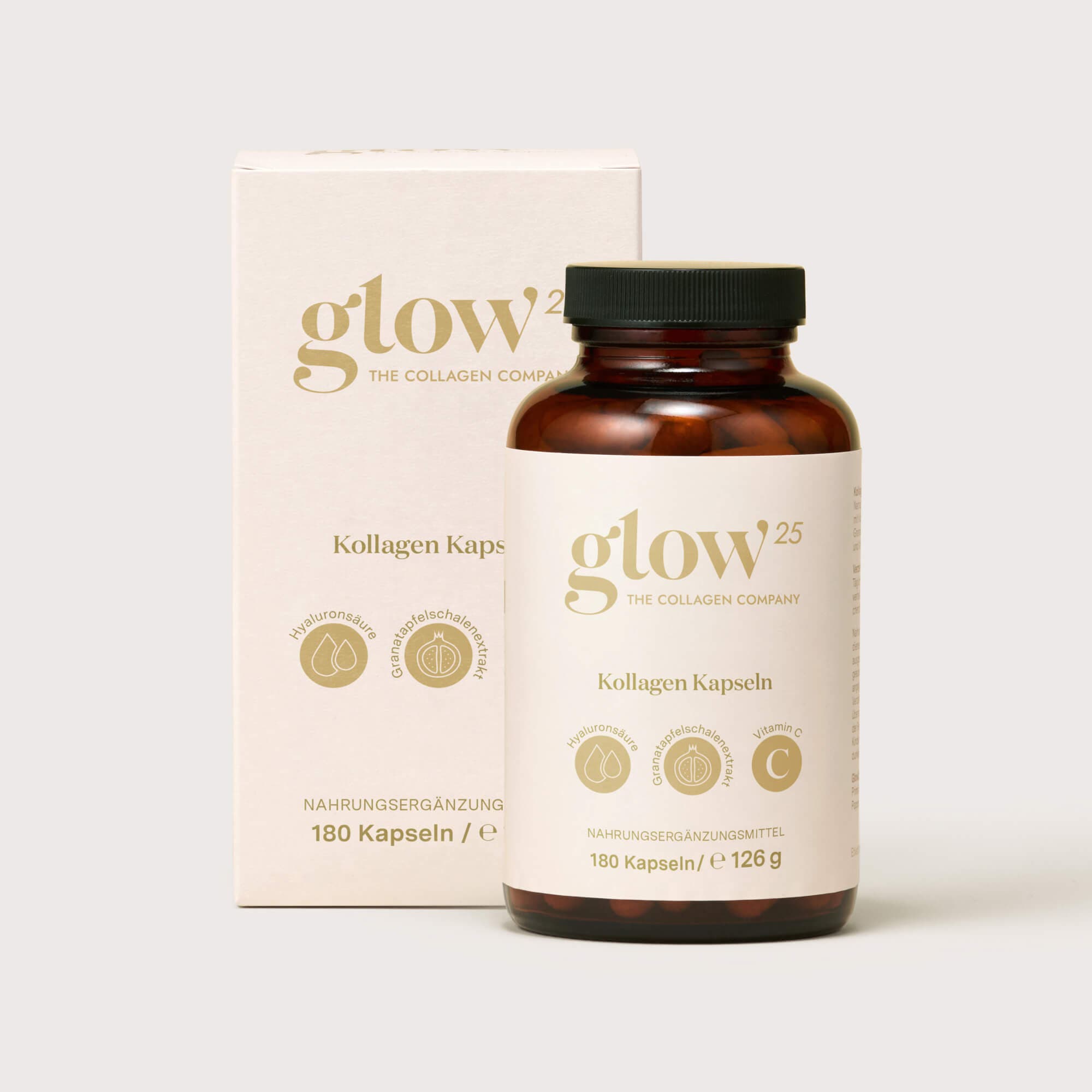 Glow25 Collagen Capsules – productverpakking, vooraanzicht