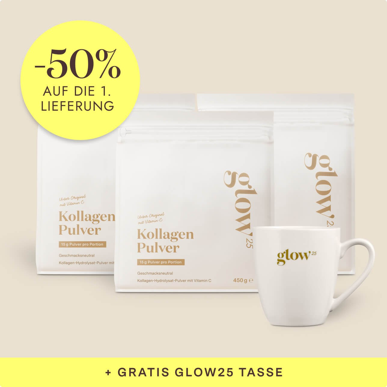Kollagen Original mit Vitamin C, 3 Pakete mit Gratis-Tasse, Bynder-Packshot